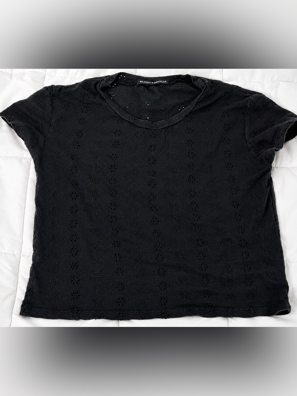 Brandy Melville Black Eyelet Short Sleeve Crop Top